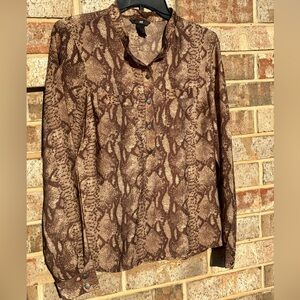 [H&M] Satin Snake-Skin Print Long Sleeve Top